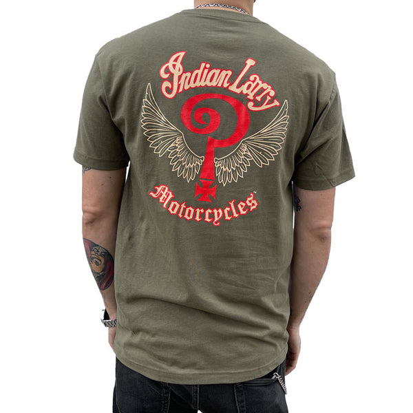 Indian Larry Military grøn logo T-shirt