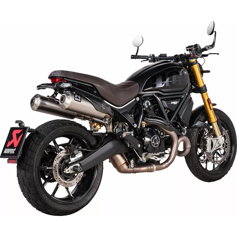 Akrapovic Slip-On Series Muffler for Ducati 21-24 Scrambler 1100 (Dual titanium mufflers with titanium end caps) (EC/ECE Approval) (S-D11SO13-HBFGT)