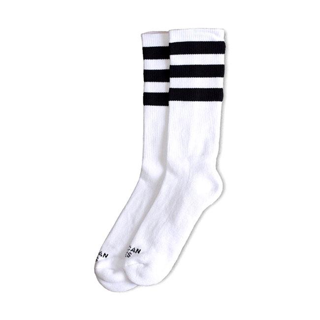 American Socks Mid High Old School II Triple Black Striped