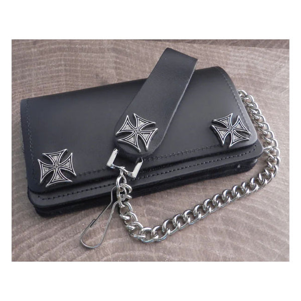 Amigaz Black Leather Maltese Cross Biker Chain Wallet