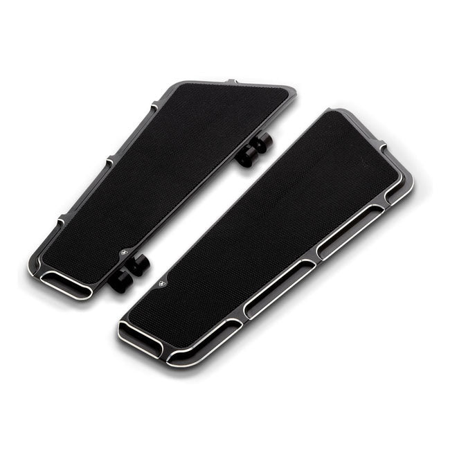 Arlen Ness Fusion Beveled Rider Floorboards for Harley 86-17 FL Softail; 12-16 Dyna FLD Switchback; 83-21 Touring, Trikes / Black