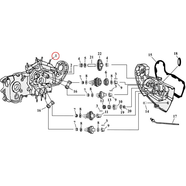 Cam Drive / Cover Parts Diagram Exploded View for 54-90 Harley Sportster 1) 54-71 XL. Stud, cylinder base (set of 5). Replaces OEM: 16830-54