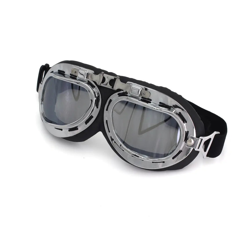 Cavalero Custom Classic Vintage Motorcycle Goggles Chrome / Silver