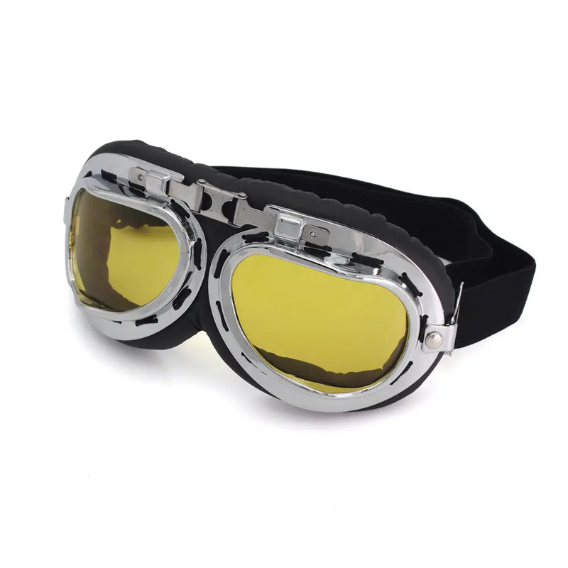 Cavalero Custom Classic Vintage Motorcycle Goggles Chrome / Yellow