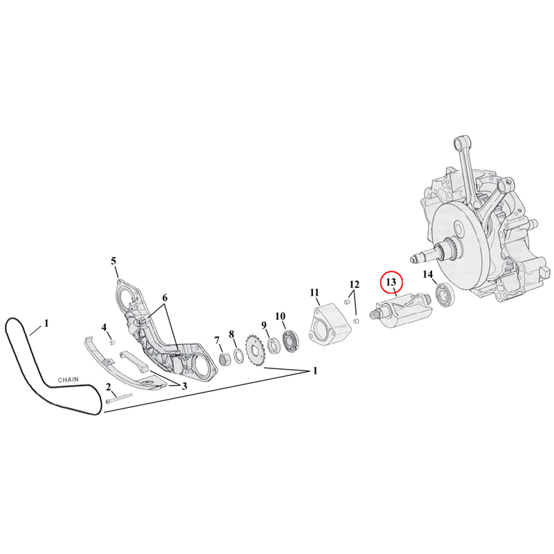 Crankcase Balancer Parts Diagram Exploded View for Harley Twin Cam Softail 13) 00-06 TCB. Balance shaft kit front. Replaces OEM: 14789-00