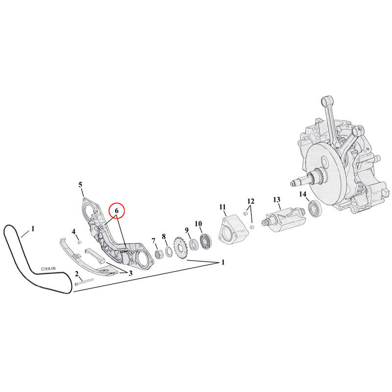 Crankcase Balancer Parts Diagram Exploded View for Harley Twin Cam Softail 6) 00-17 TCB. Piston assembly, chain tensioner. Replaces OEM: 14764-00