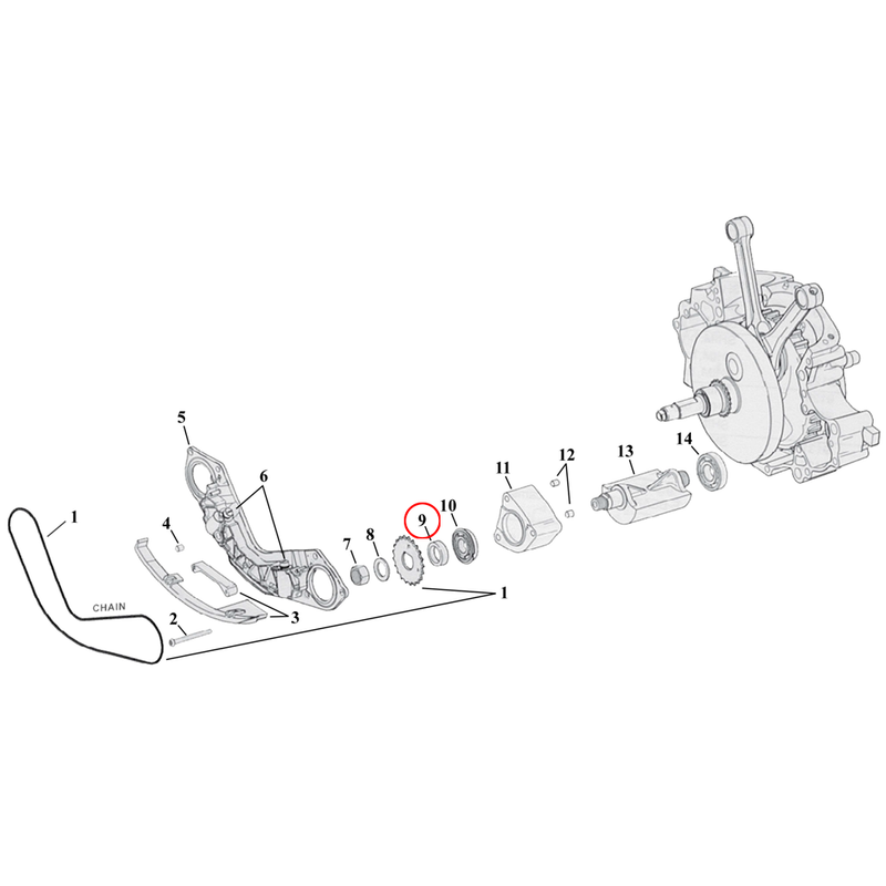 Crankcase Balancer Parts Diagram Exploded View for Harley Twin Cam Softail 9) 00-06 TCB. Spacer, balancer sprockets, .180". Replaces OEM: 14785-00