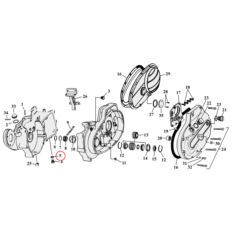 Crankcase Parts Diagram Exploded View for 54-76 Harley Sportster 5) 52-76 K, XL. James seal washer, drain plug. Replaces OEM: 62702-52