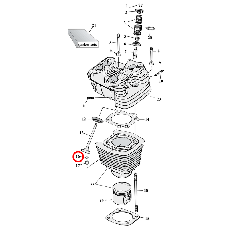 Cylinder Parts Diagram Exploded View for 86-22 Harley Sportster 16) 86-07 XL. James o-ring, dowel pin cylinder. Replaces OEM: 26432-76A