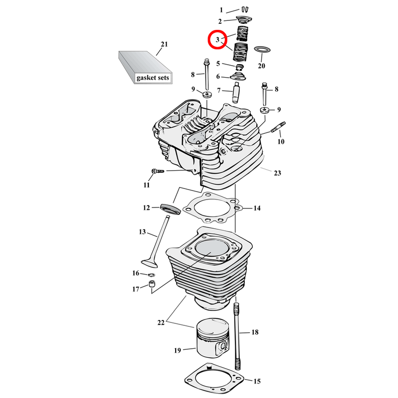 Cylinder Parts Diagram Exploded View for 86-22 Harley Sportster 3) 04-22 XL & XR1200. Beehive valve spring set, S&S. Replaces OEM: 18245-02