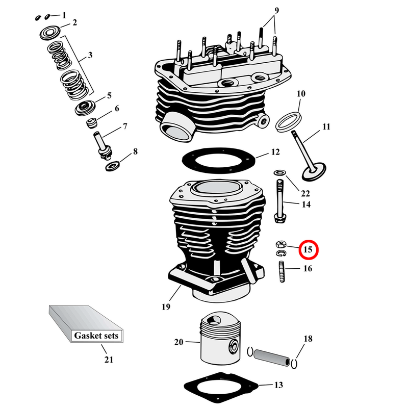 Cylinder Parts Diagram Exploded View for Harley Panhead