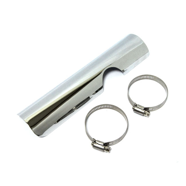 FLT 2 in 1 Exhaust Heat Shield for Harley 70-E78 FL (with stock 2-in-1 exhaust) / Lower Right Rear (Extra long 10" custom style) / Chrome  - Customhoj