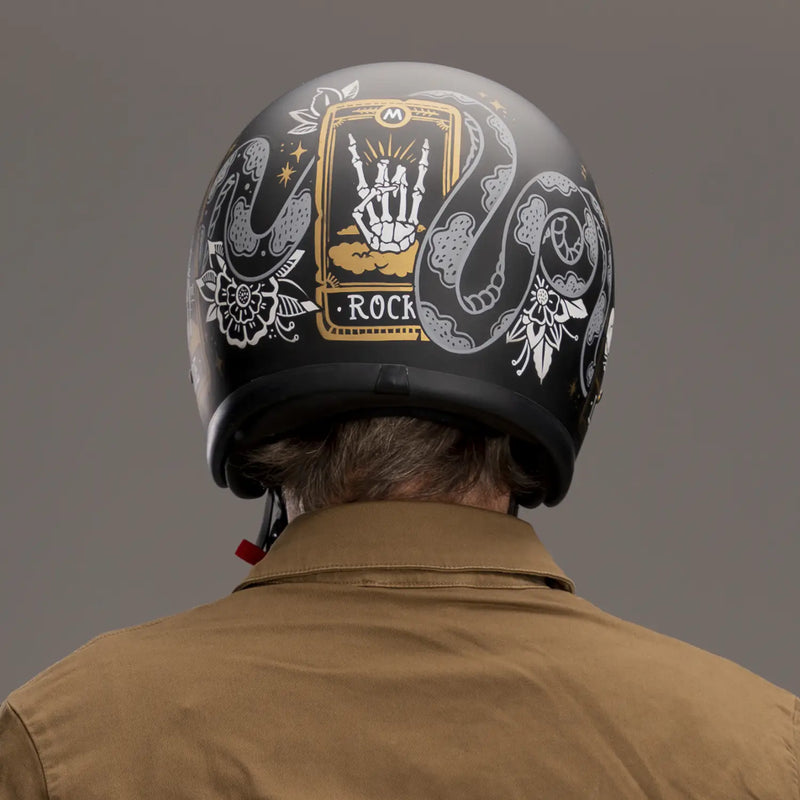 DMD Åben motorcykelhjelm med retrografik