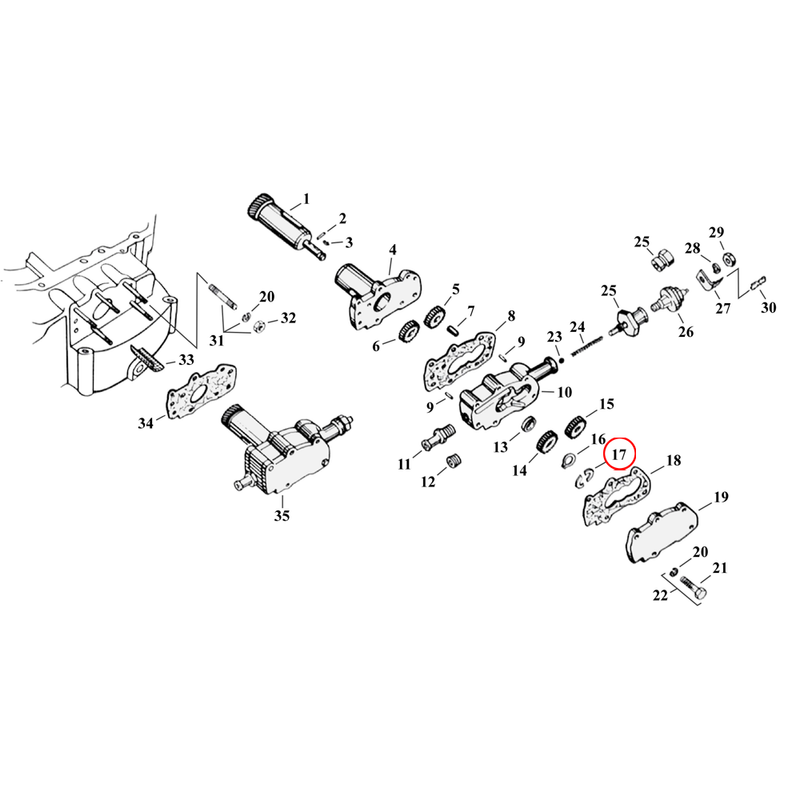 Oil Pump Parts Diagram Exploded View for 54-76 Harley Sportster 17) 52-76 K, KH, XL. Split washer, return gear. Replaces OEM: 26341-37