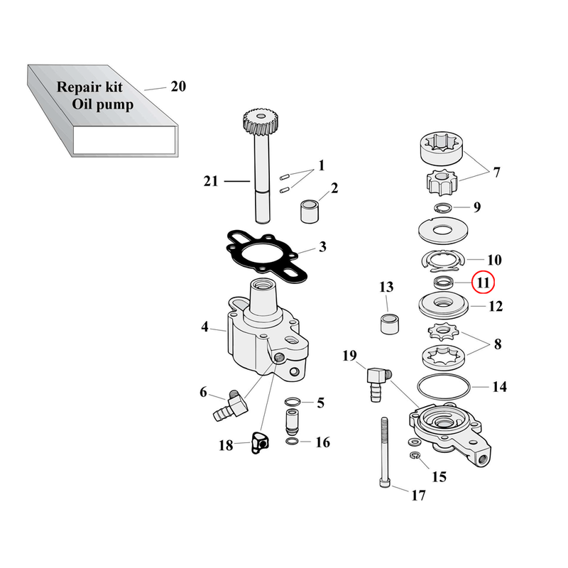 Oil Pump Parts Diagram Exploded View for 77-90 Harley Sportster 11) 77-90 XL. James rubber oil seal, outer plate. Replaces OEM: 12036A