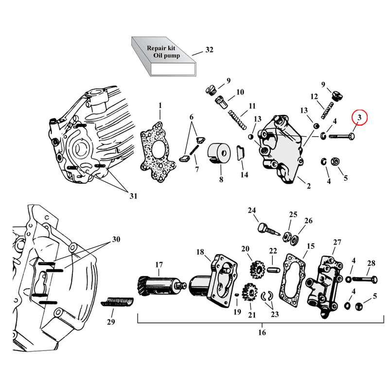 Oil Pump Parts Diagram Exploded View for Harley 45" Flathead 3) 37-73 45" SV. Hex bolt, chrome. 1/4-24 x 1 5/8 (1 used). Replaces OEM: 3860HW