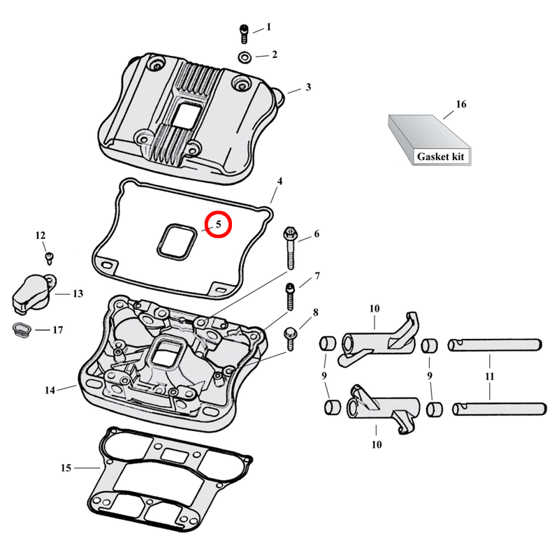 Rocker Box Parts Diagram Exploded View for 04-22 Harley Sportster