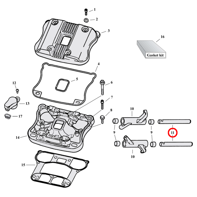 Rocker Box Parts Diagram Exploded View for 04-22 Harley Sportster