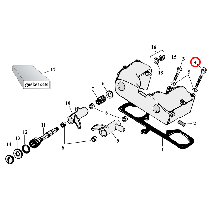 Rocker Box Parts Diagram Exploded View for 57-85 Harley Sportster 4) 57-85 XL. Hex bolt (set of 5). Replaces OEM: 4710