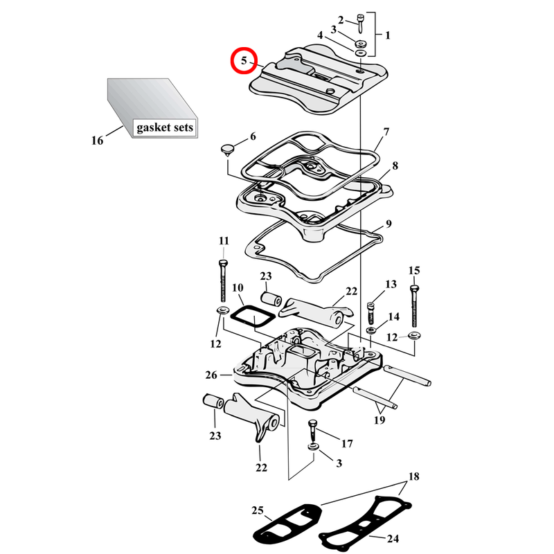 Rocker Box Parts Diagram Exploded View for 86-03 Harley Sportster 5) 86-03 XL. Upper rocker cover only. Chromed. Replaces OEM: 17551-96