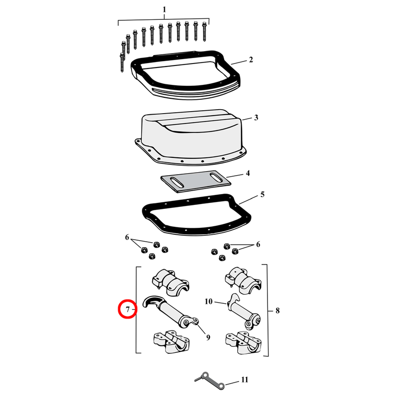 Rocker Box Parts Diagram Exploded View for Harley Panhead 7) 48-65 Panhead. Rocker assembly. Rear exhaust / front intake. Replaces OEM: 17611-48 & 17360-48.