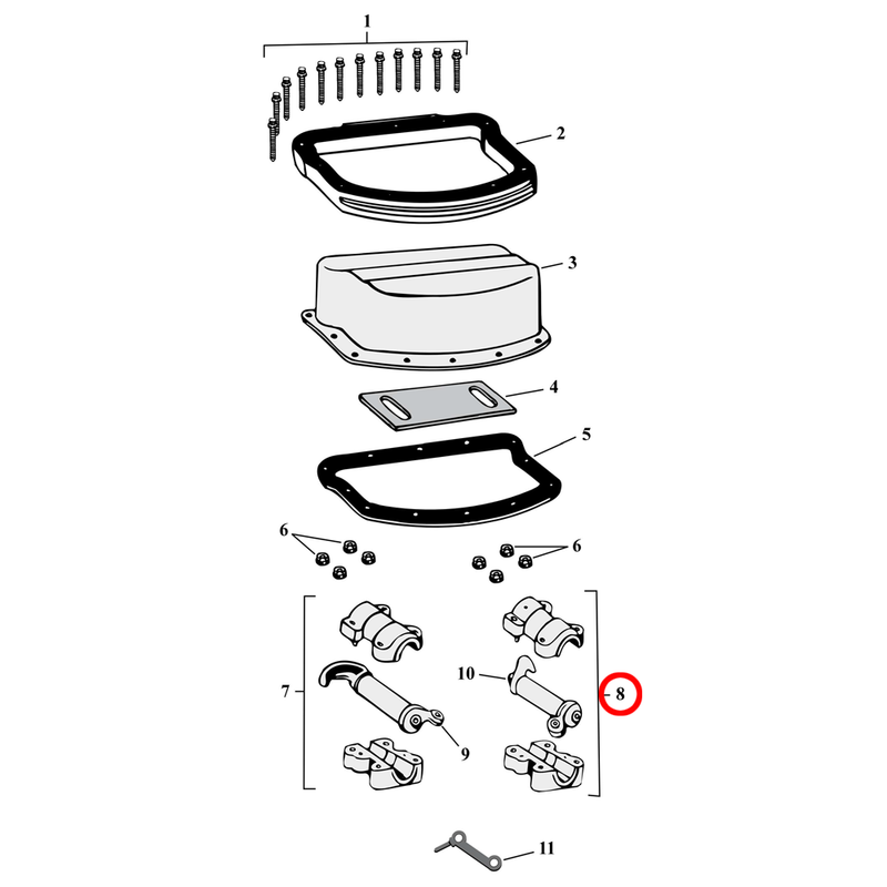 Rocker Box Parts Diagram Exploded View for Harley Panhead 8) 48-65 Panhead. Rocker assembly. Front exhaust / rear intake.