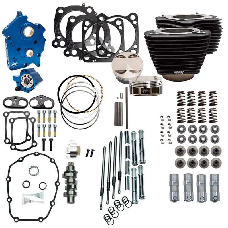 S&S 128" Power Package for Harley Milwaukee Eight 17-23 M8 Oil Cooled / Chain Drive Cam / Wrinkle Black / Non-Highlighted Fins