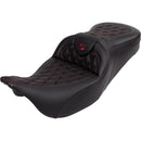 Saddlemen Roadsofa Lattice Stitch Seat for Harley 08-25 Touring (excl. 23-25 CVO; 24-25 Road Glide / Street Glide) / Black / Wine Berry / Without heating / With backrest  - Customhoj