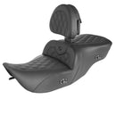 Saddlemen Roadsofa Lattice Stitch Seat for Harley 97-07 Touring Road King / Street Glide (excl. Road King Custom) / Black / With heating / With backrest  - Customhoj