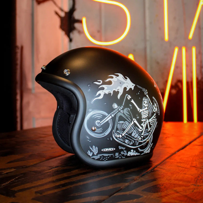 DMD Åben motorcykelhjelm med retrografik