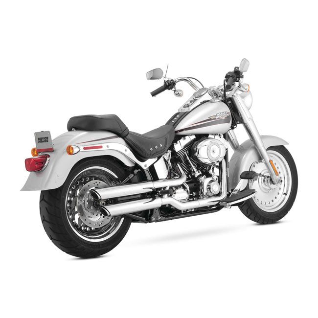 Vance & Hines Twin Slash 3" Slip-On Mufflers for Harley 07-16 Softail Fat Boy FLSTF / FLFSTFB (read note) / Chrome