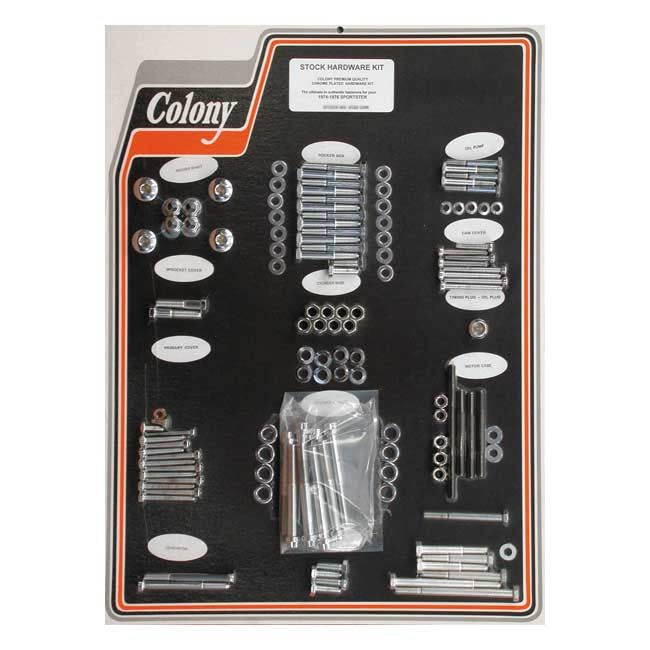 COLONY Skruvkit Harley 74-76 XL MODELS / Krom (OEM Stil) Colony Motor Screw Set HD 30-85 Customhoj