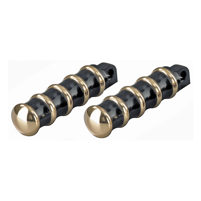 Kustom Tech Footpegs Harley Traditional H-D male mount / Black & Brass Kustom-Tech Vintage Rider Pegs for Harley Customhoj